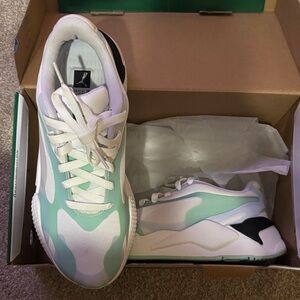Puma White and Mint Green Low-Top Sneakers